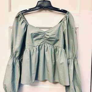 Altar’s State babydoll bell sleeved Elegant Green/blue  Women's Top